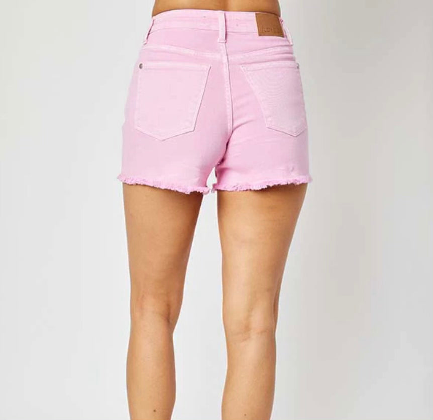 Judy Blue Mid Rude Garment Dyed Pink Plus Sized Shorts